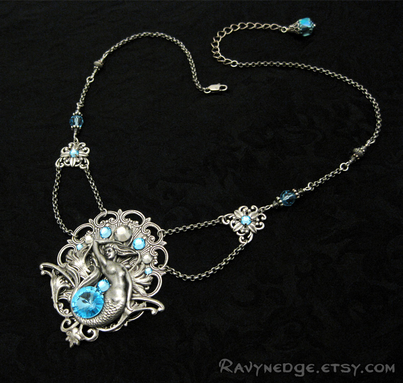 Aquatic Mist Necklace - Aquamarine Swarovski and Silver Mermaid ...