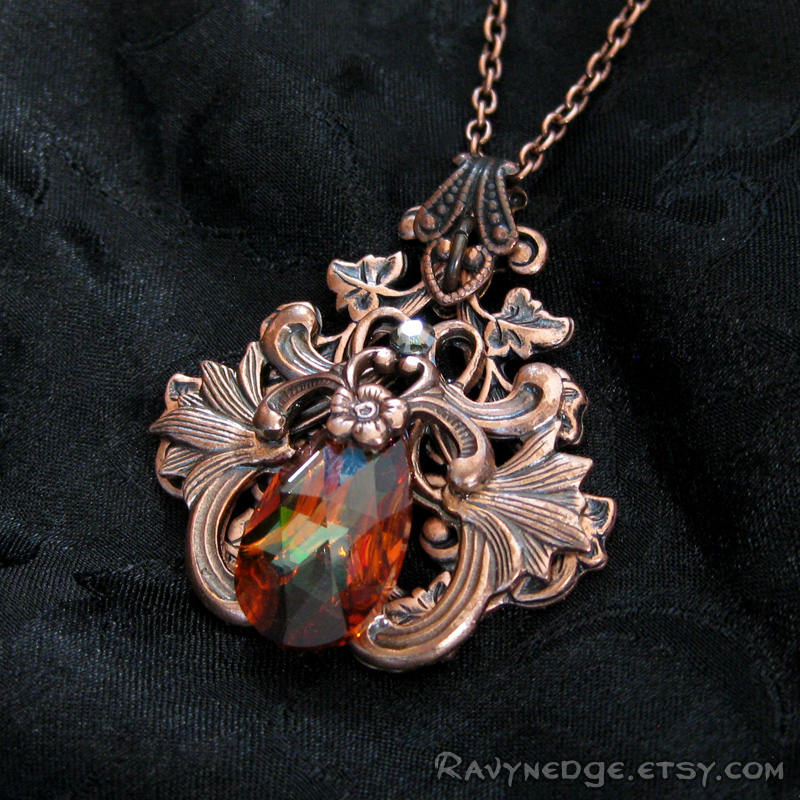 Guarded Heart Necklace - Swarovski and Copper Filigree Pendant by ...